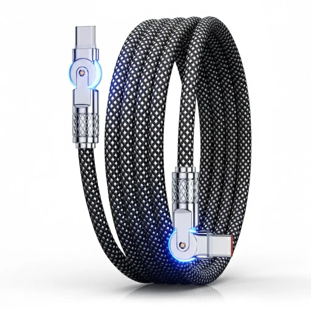 Robustes 60W-Type-C-Ladekabel mit 180°-Stecker und Stoffummantelung