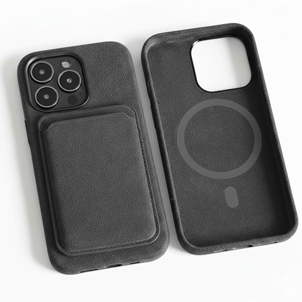 Pixxelcase® Alcantara-Leder iPhone-Hülle für 13–16 Pro Max | HELLGRAU