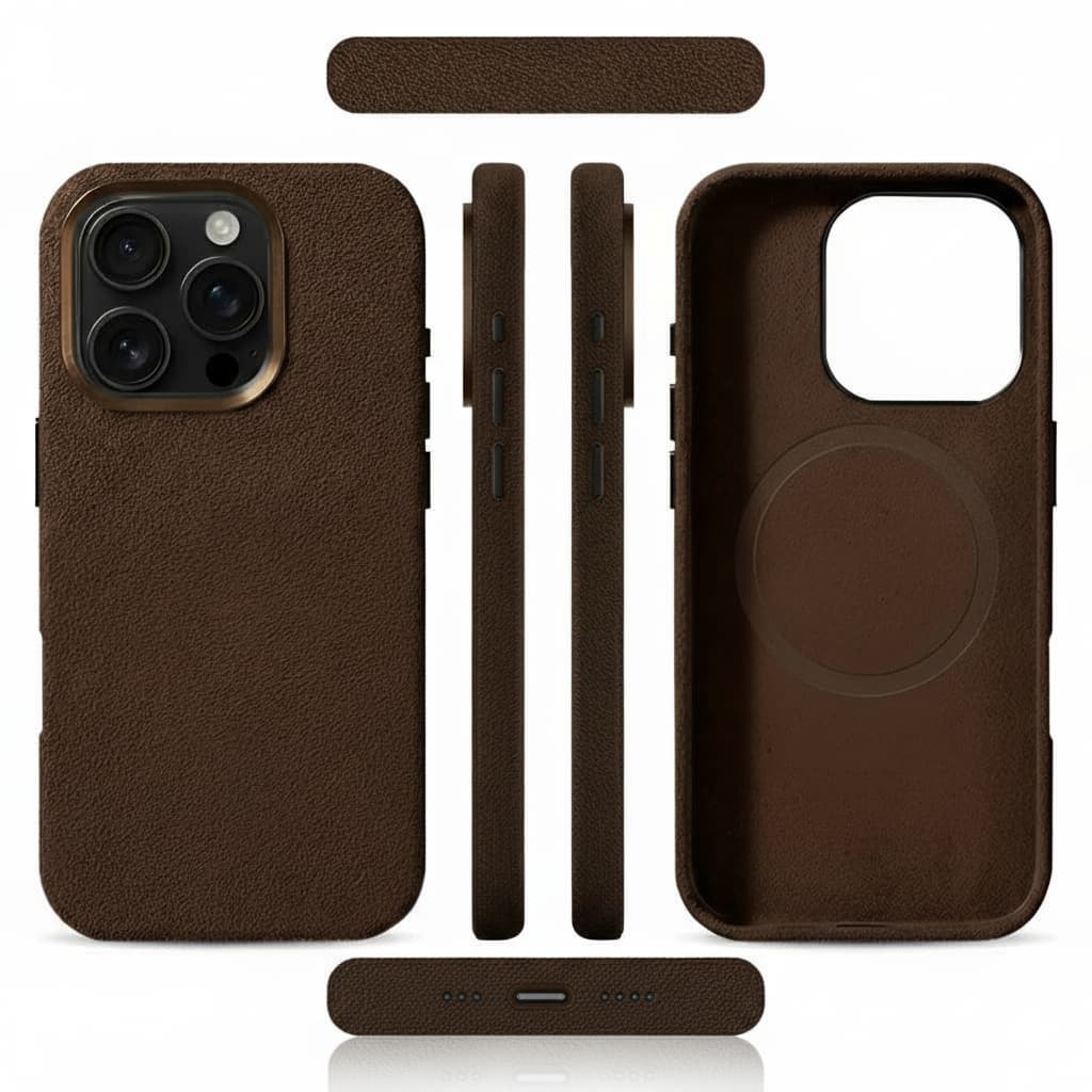 Pixxelcase® Alcantara-Leder iPhone-Hülle für 13–16 Pro Max | DUNKELBRAUN