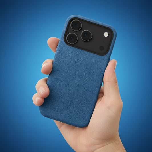 Pixxelcase® Alcantara Lederhülle für iPhone 17–17 Air | HIMMEL BLAU