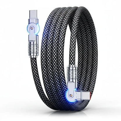 Robustes 60W-Type-C-Ladekabel mit 180°-Stecker und Stoffummantelung