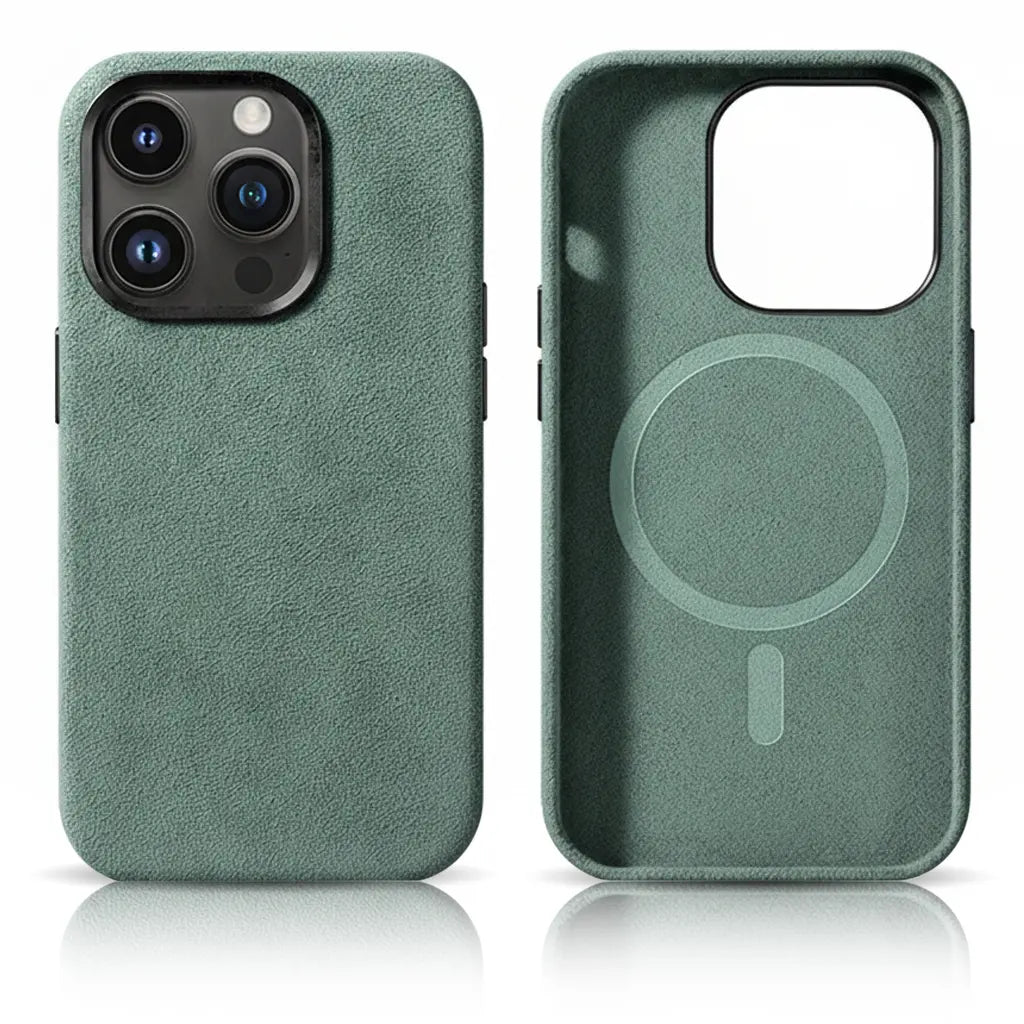 Pixxelcase® Alcantara-Leder iPhone-Hülle für 13–16 Pro Max | CYAN