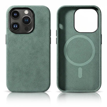 Pixxelcase® Alcantara-Leder iPhone-Hülle für 13–16 Pro Max | CYAN