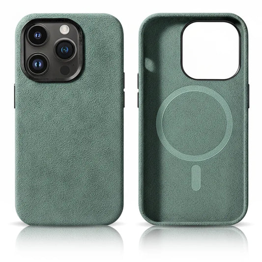 Pixxelcase® Alcantara-Leder iPhone-Hülle für 13–16 Pro Max | CYAN
