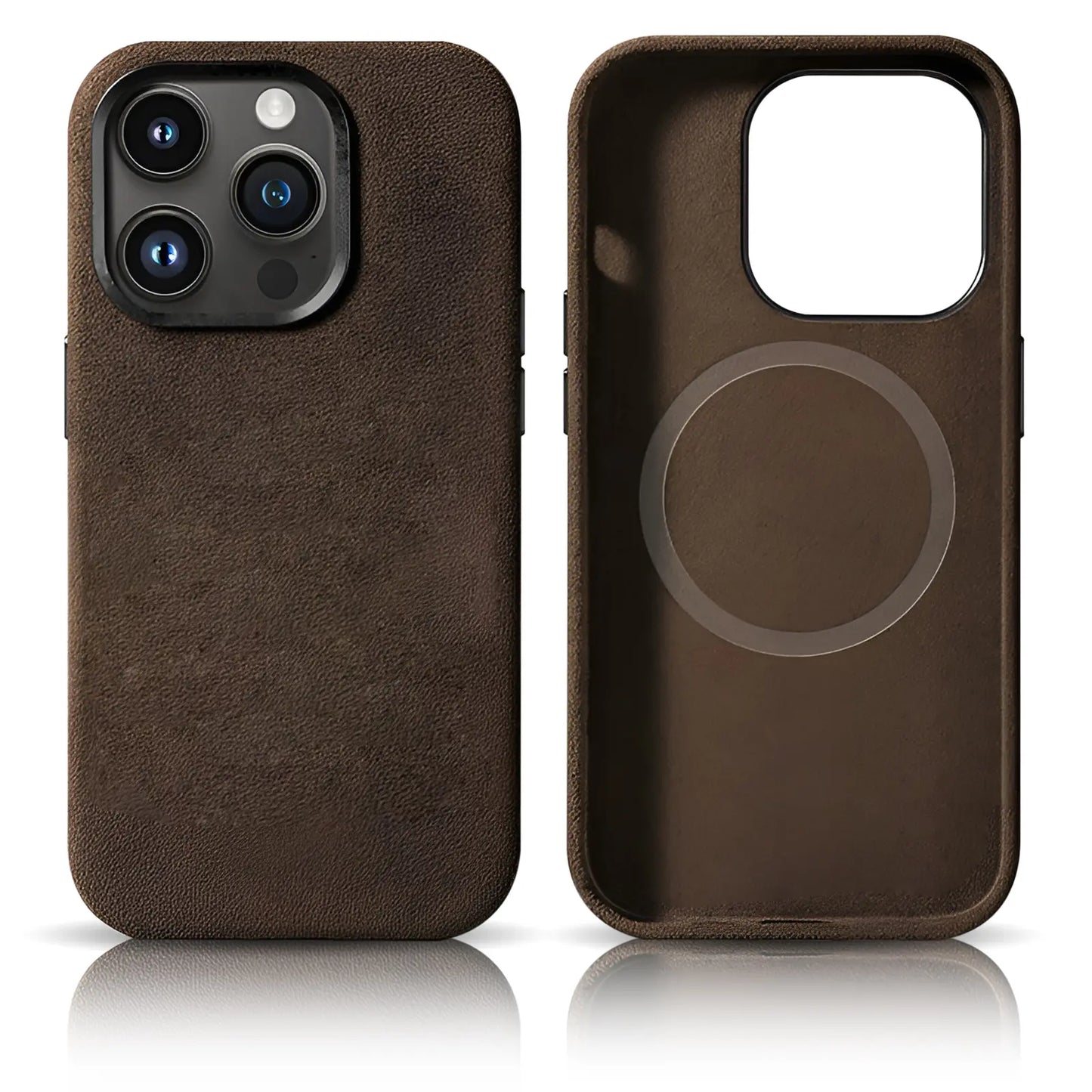 Pixxelcase® Alcantara-Leder iPhone-Hülle für 13–16 Pro Max | DUNKELBRAUN