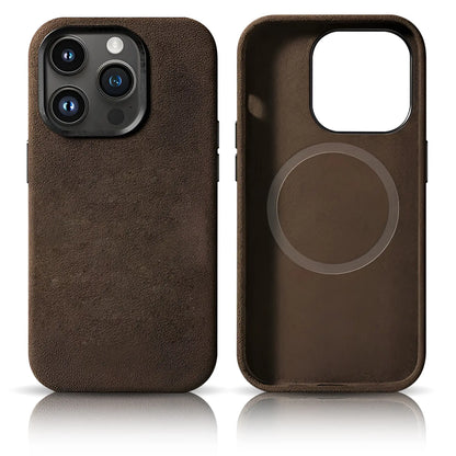 Pixxelcase® Alcantara-Leder iPhone-Hülle für 13–16 Pro Max | DUNKELBRAUN