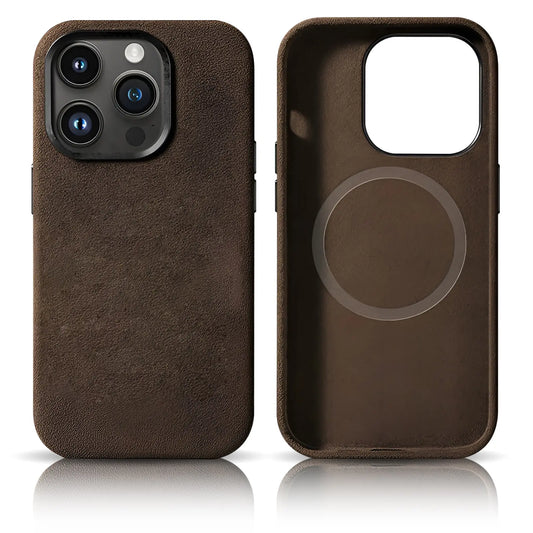 Pixxelcase® Alcantara-Leder iPhone-Hülle für 13–16 Pro Max | DUNKELBRAUN