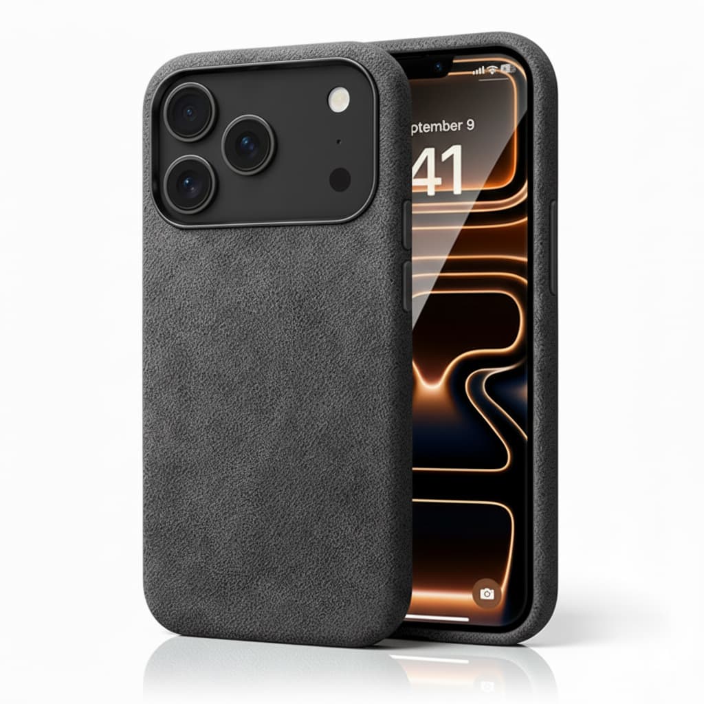 Pixxelcase® Alcantara Lederhülle für iPhone 17–17 Air | DUNKEL GRAU