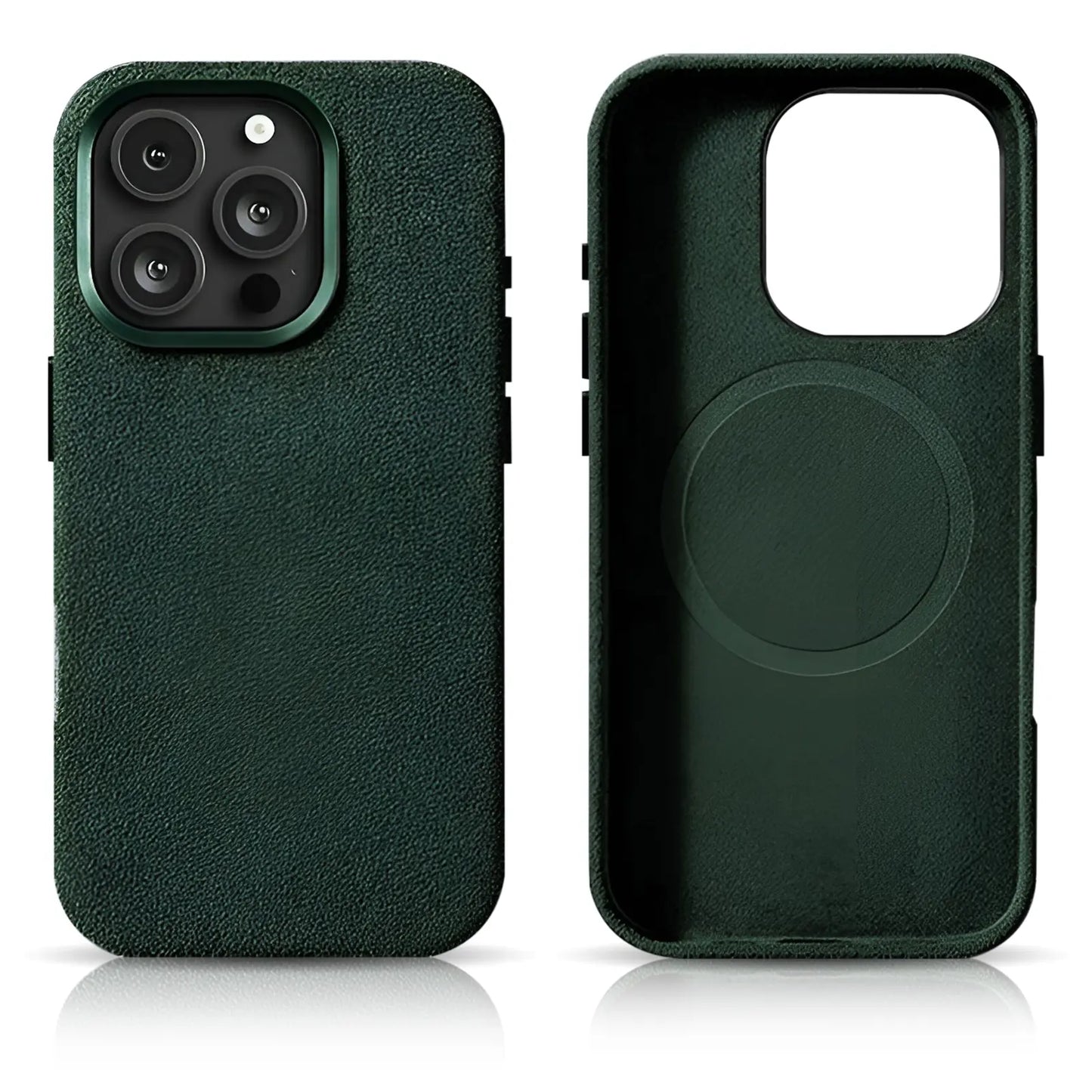 Pixxelcase® Alcantara-Leder iPhone-Hülle für 13–16 Pro Max | WALDGRÜN