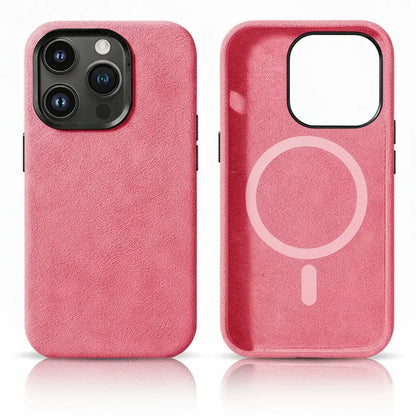 Pixxelcase® Alcantara-Leder iPhone-Hülle für 13–16 Pro Max | WEINROT