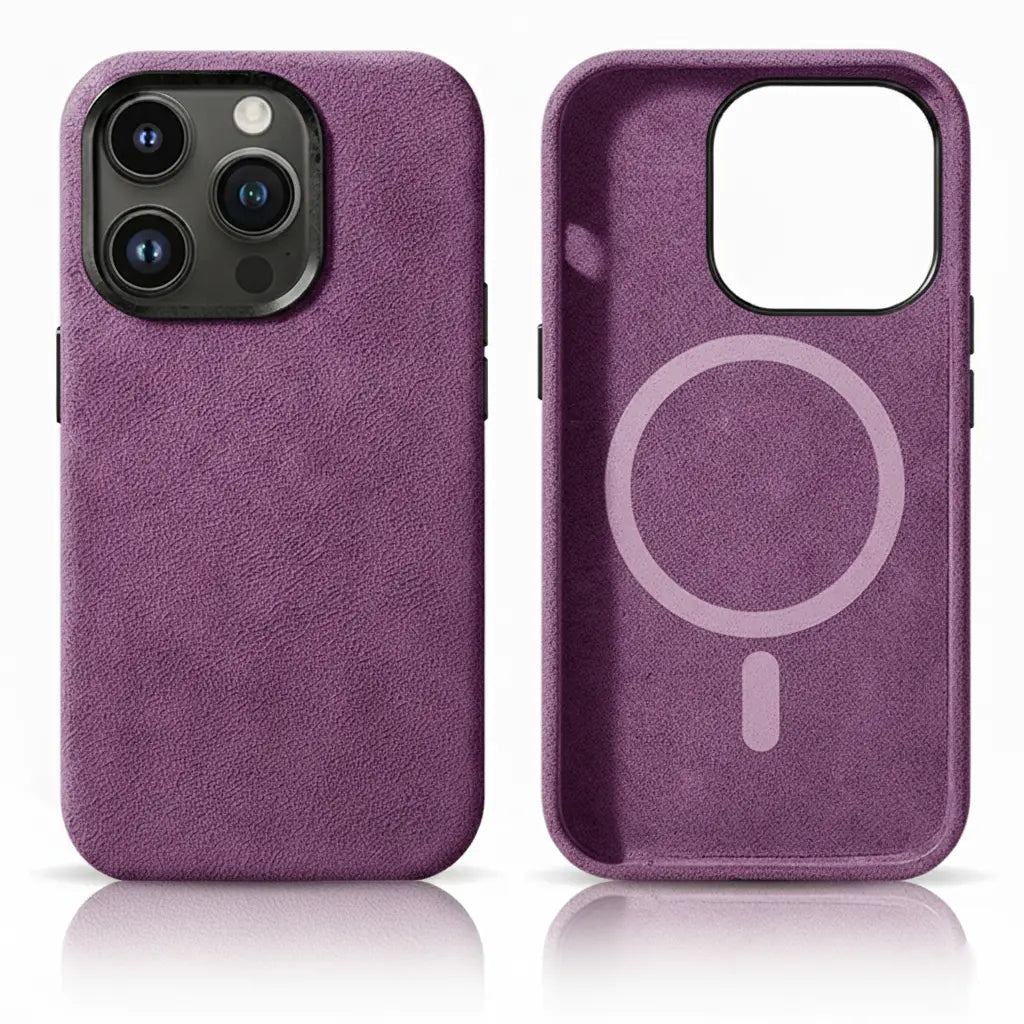 Pixxelcase® Alcantara-Leder iPhone-Hülle für 13–16 Pro Max | WEINROT