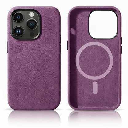 Pixxelcase® Alcantara-Leder iPhone-Hülle für 13–16 Pro Max | WEINROT