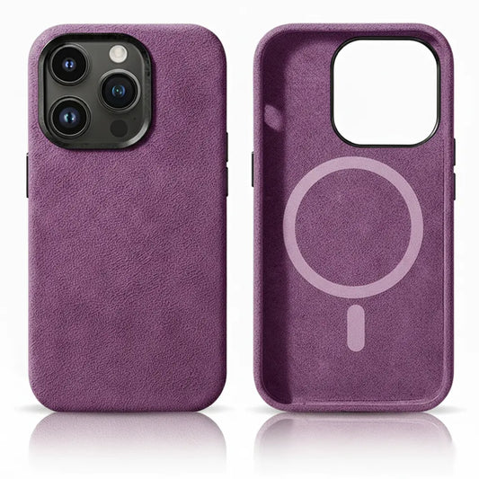 Pixxelcase® Alcantara-Leder iPhone-Hülle für 13–16 Pro Max | WEINROT