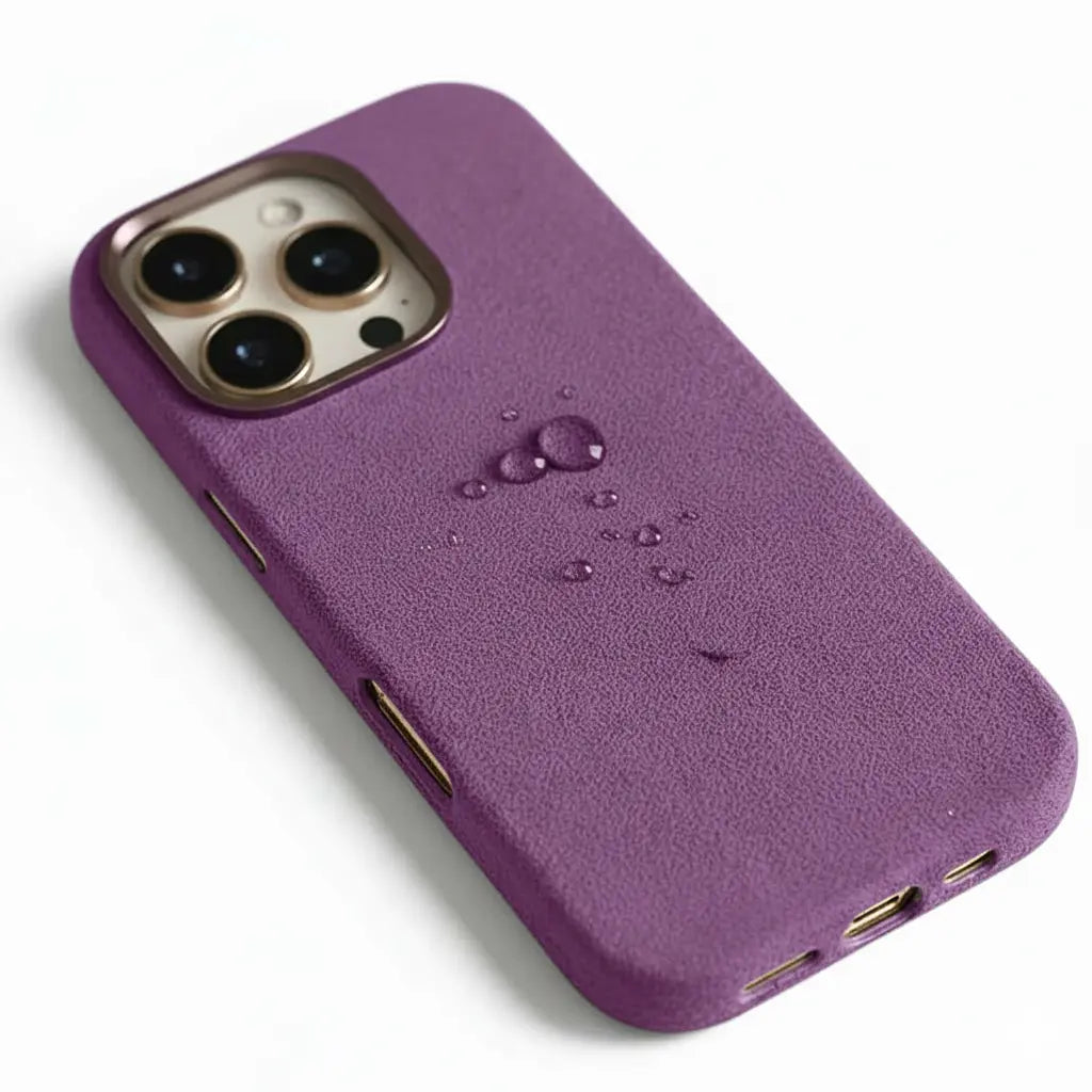 Pixxelcase® Alcantara-Leder iPhone-Hülle für 13–16 Pro Max | WEINROT