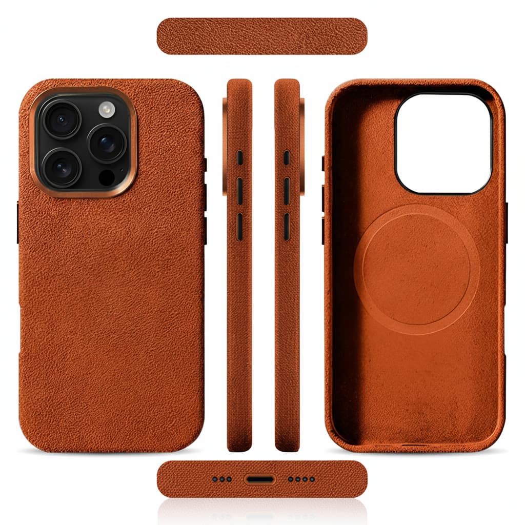 Pixxelcase® Alcantara-Leder iPhone-Hülle für 13–16 Pro Max | HERMES-ORANGE
