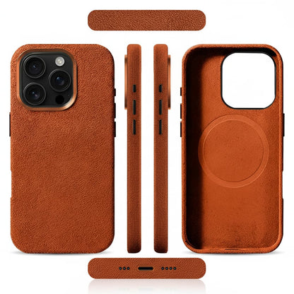 Pixxelcase® Alcantara-Leder iPhone-Hülle für 13–16 Pro Max | HERMES-ORANGE