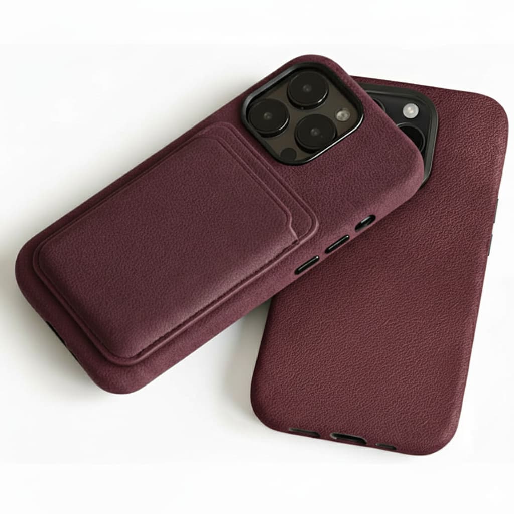 Pixxelcase® Alcantara-Leder iPhone-Hülle für 13–16 Pro Max | WEINROT