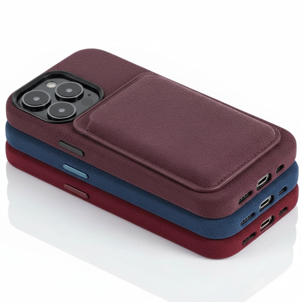 Pixxelcase® Alcantara-Leder iPhone-Hülle für 13–16 Pro Max | WEINROT