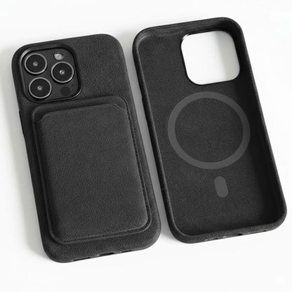 Pixxelcase® Alcantara-Leder iPhone-Hülle für 13–16 Pro Max | DUNKELGRAU