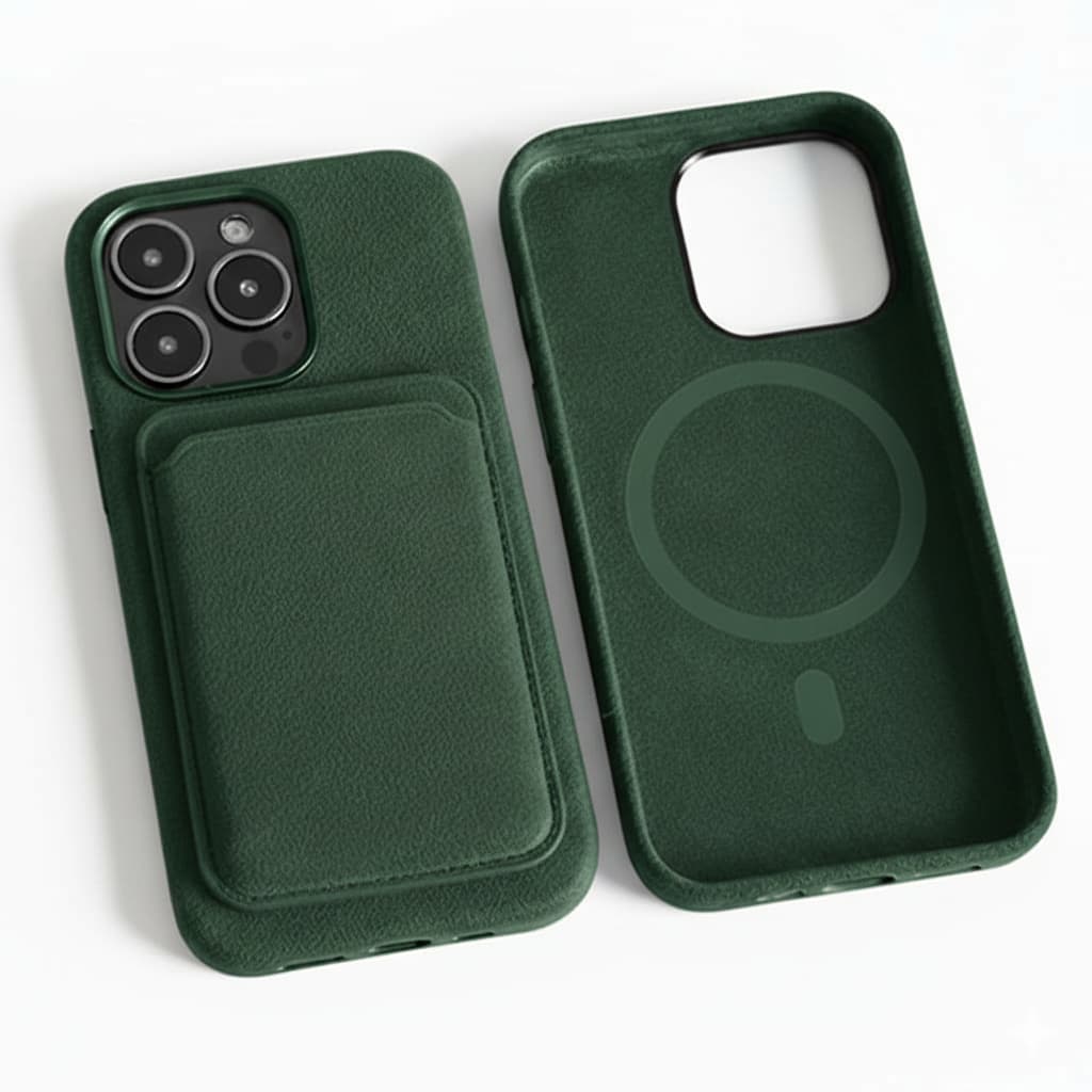 Pixxelcase® Alcantara-Leder iPhone-Hülle für 13–16 Pro Max | WALDGRÜN