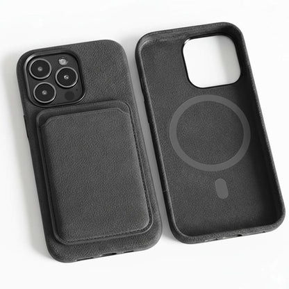 Pixxelcase® Alcantara-Leder iPhone-Hülle für 13–16 Pro Max | HELLGRAU