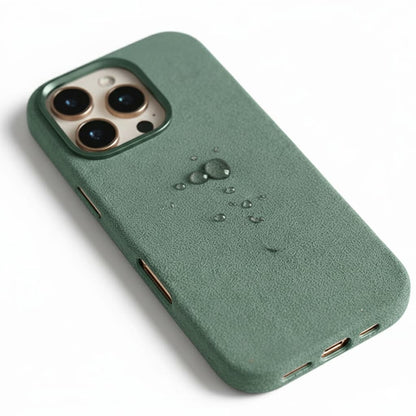 Pixxelcase® Alcantara-Leder iPhone-Hülle für 13–16 Pro Max | CYAN