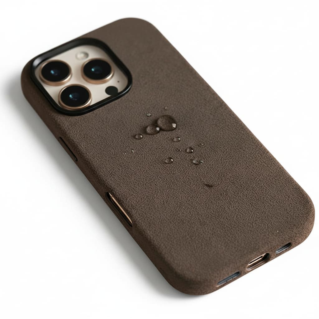 Pixxelcase® Alcantara-Leder iPhone-Hülle für 13–16 Pro Max | DUNKELBRAUN
