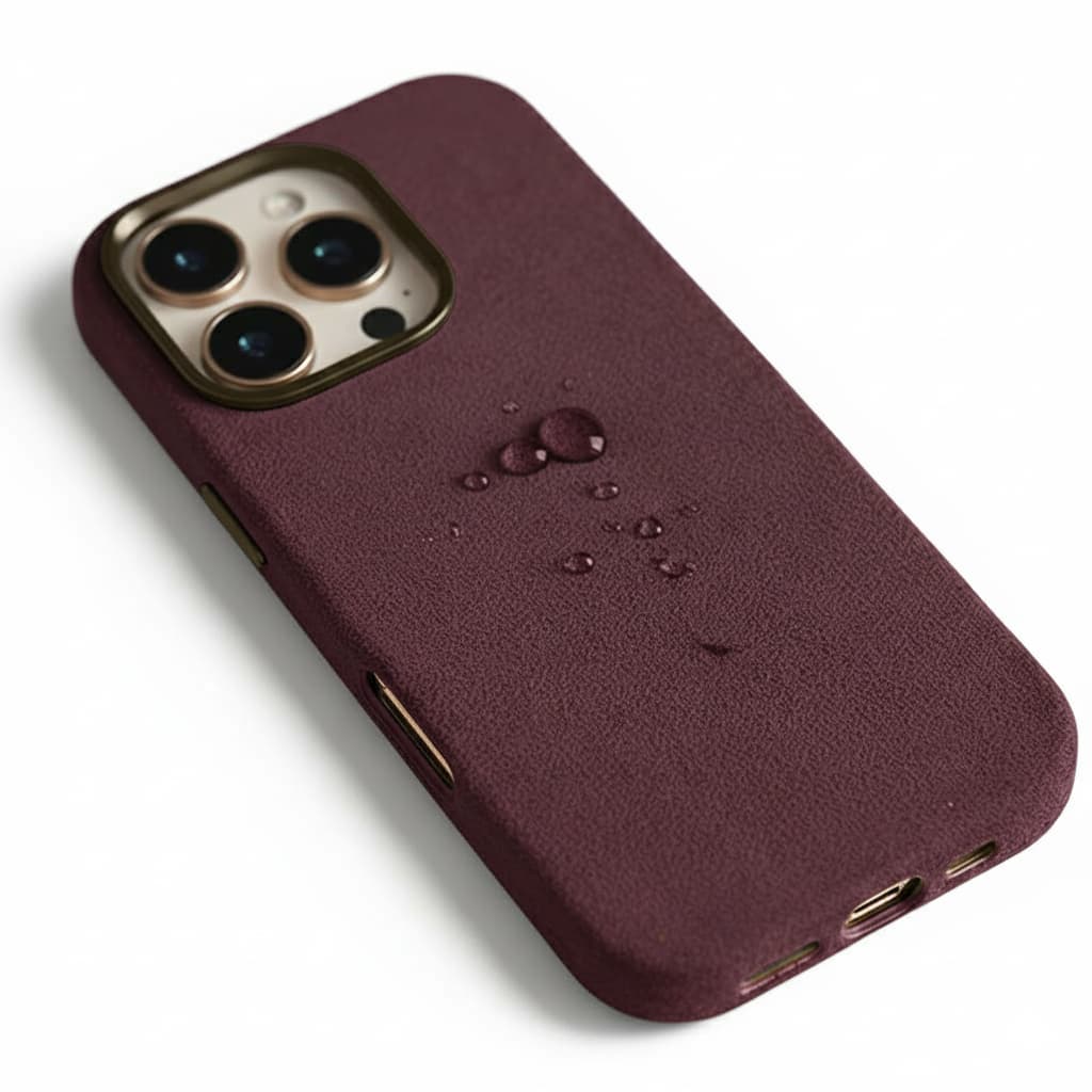 Pixxelcase® Alcantara-Leder iPhone-Hülle für 13–16 Pro Max | WEINROT
