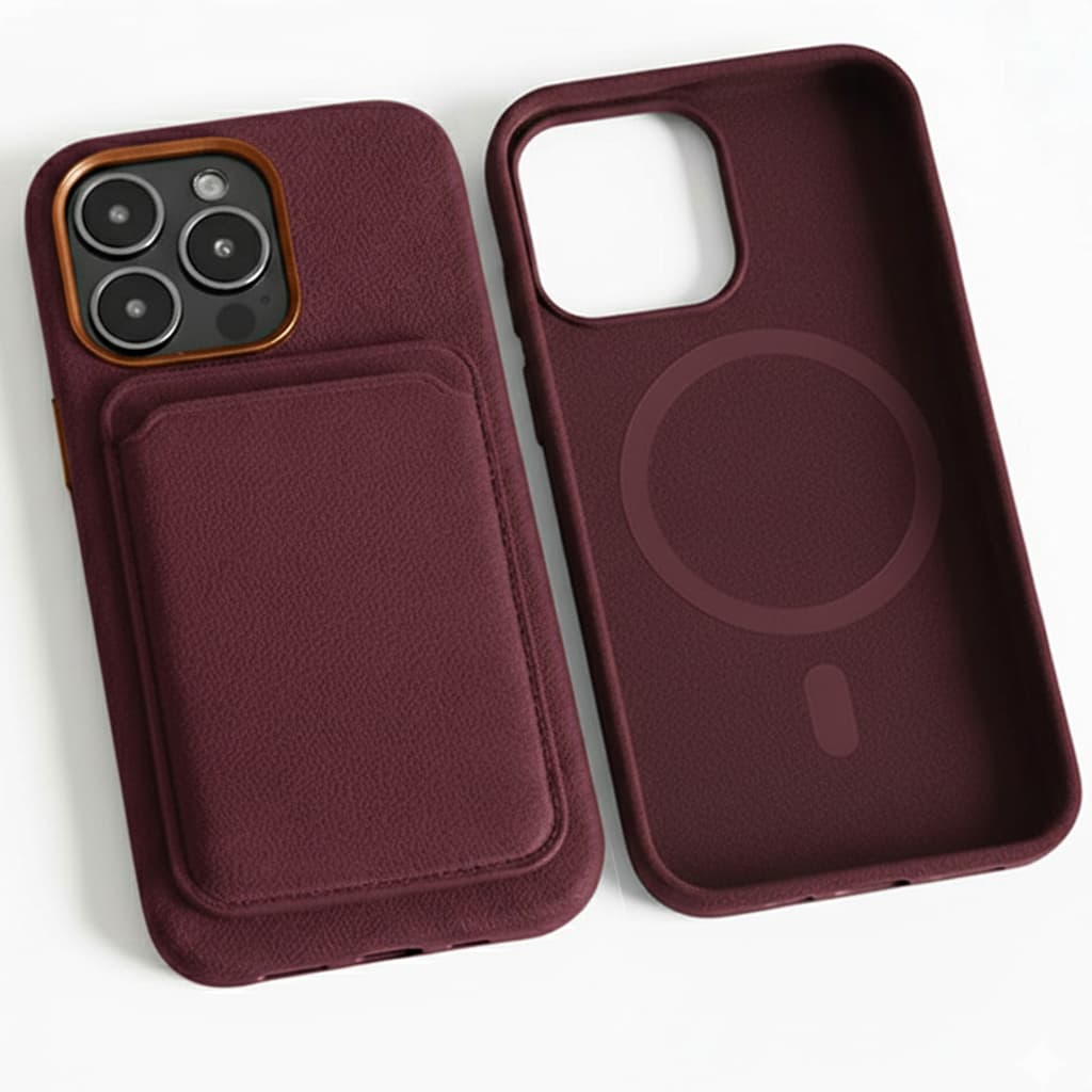 Pixxelcase® Alcantara-Leder iPhone-Hülle für 13–16 Pro Max | WEINROT