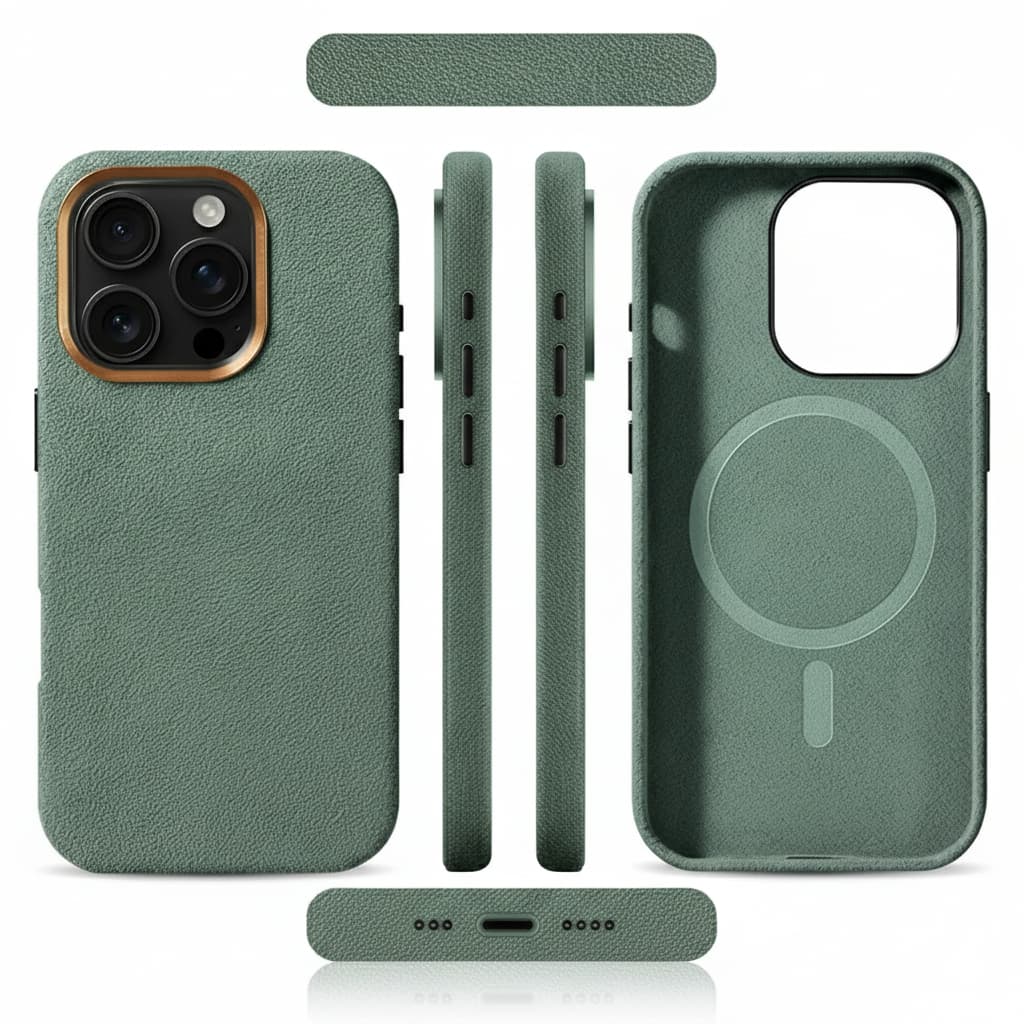 Pixxelcase® Alcantara-Leder iPhone-Hülle für 13–16 Pro Max | CYAN