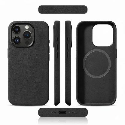 Pixxelcase® Alcantara-Leder iPhone-Hülle für 13–16 Pro Max | DUNKELGRAU