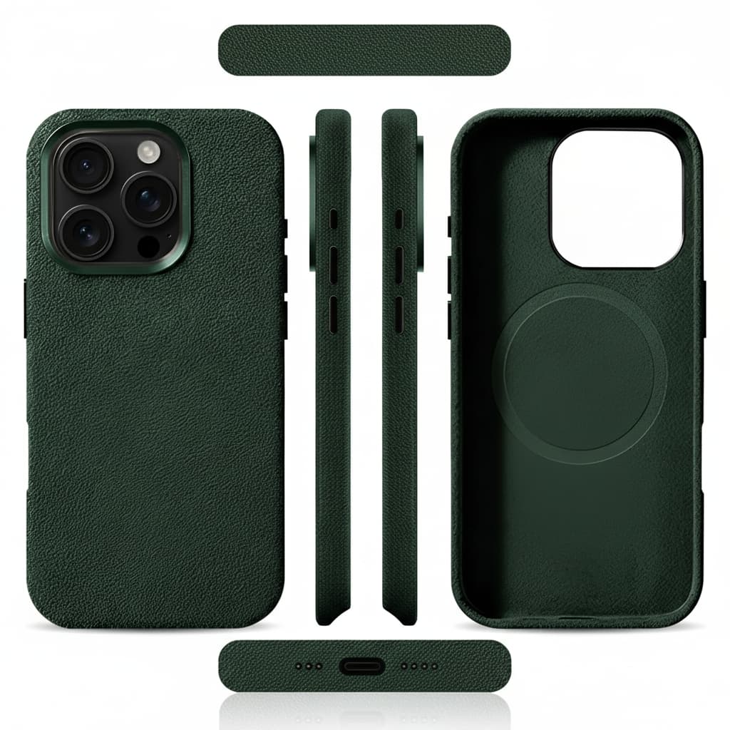 Pixxelcase® Alcantara-Leder iPhone-Hülle für 13–16 Pro Max | WALDGRÜN