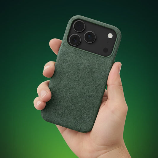Pixxelcase® Alcantara Lederhülle für iPhone 17–17 Air | WALD GRÜN