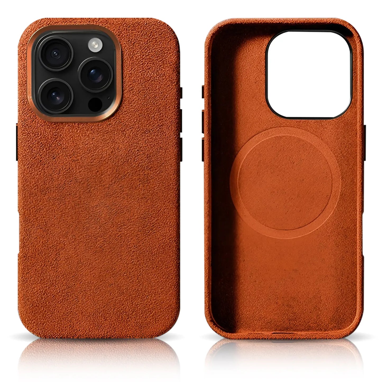 Pixxelcase® Alcantara-Leder iPhone-Hülle für 13–16 Pro Max | HERMES-ORANGE