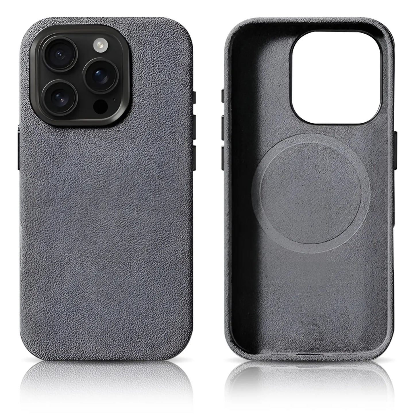 Pixxelcase® Alcantara-Leder iPhone-Hülle für 13–16 Pro Max | HELLGRAU