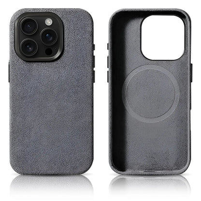 Pixxelcase® Alcantara-Leder iPhone-Hülle für 13–16 Pro Max | HELLGRAU