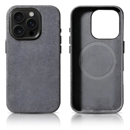 Pixxelcase® Alcantara-Leder iPhone-Hülle für 13–16 Pro Max | HELLGRAU