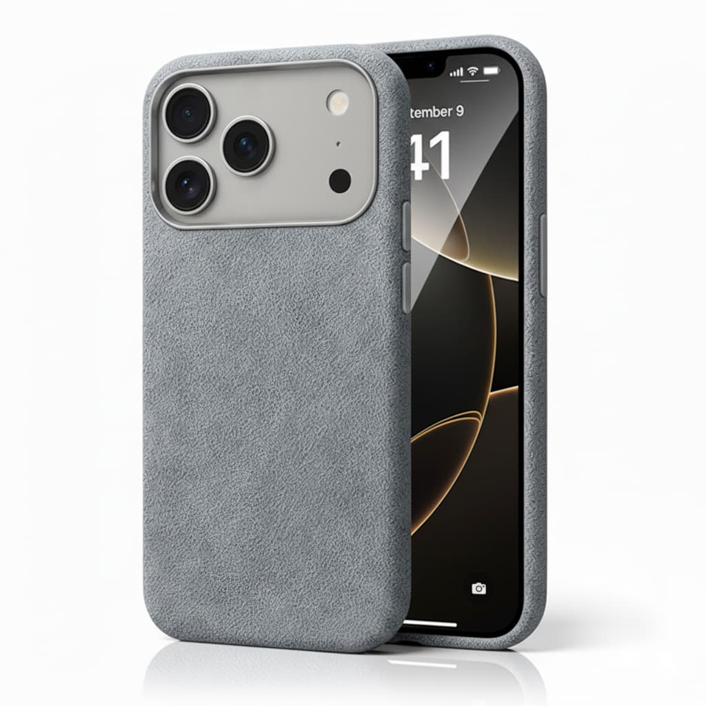 Pixxelcase® Alcantara Lederhülle für iPhone 17–17 Air | SILBER GRAU
