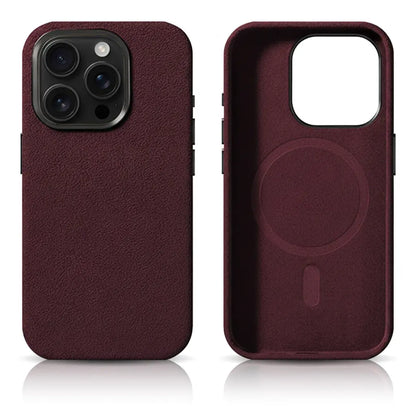 Pixxelcase® Alcantara-Leder iPhone-Hülle für 13–16 Pro Max | WEINROT