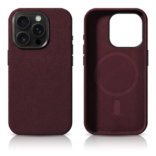 Pixxelcase® Alcantara-Leder iPhone-Hülle für 13–16 Pro Max | WEINROT